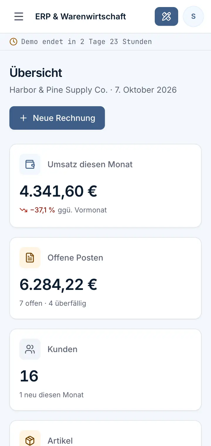 Demo „ERP & Warenwirtschaft“: Übersicht