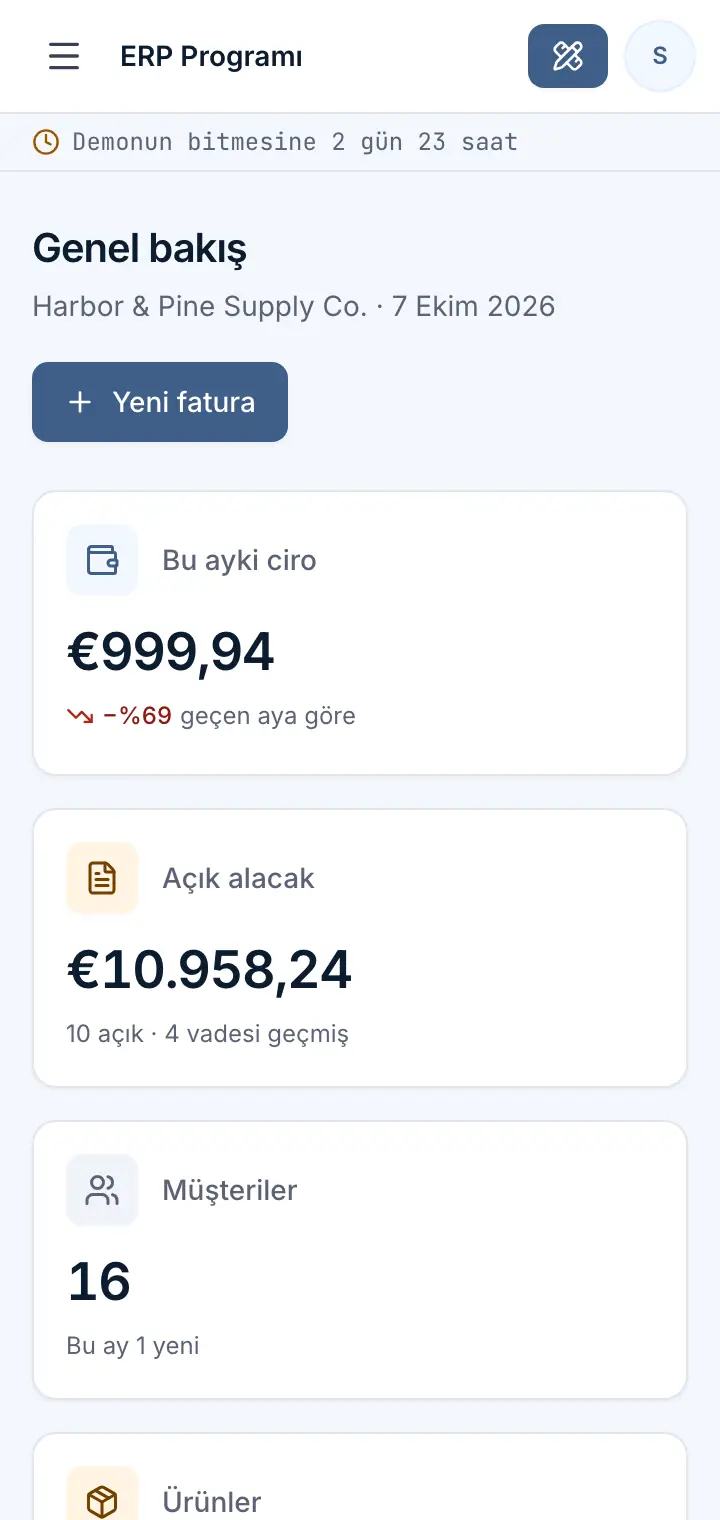 ERP Programı demosu: Genel bakış