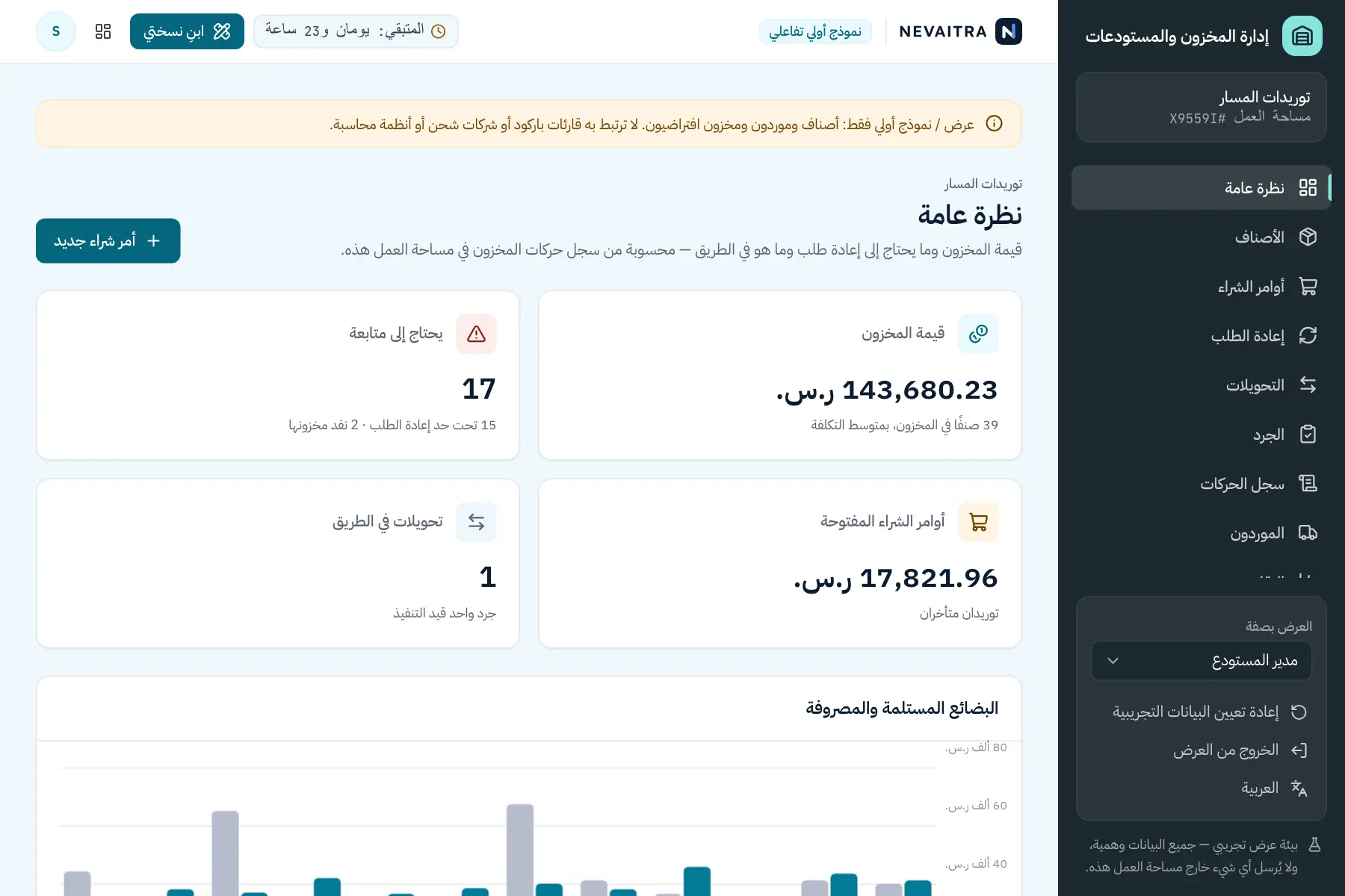 العرض التجريبي إدارة المخزون والمستودعات: نظرة عامة