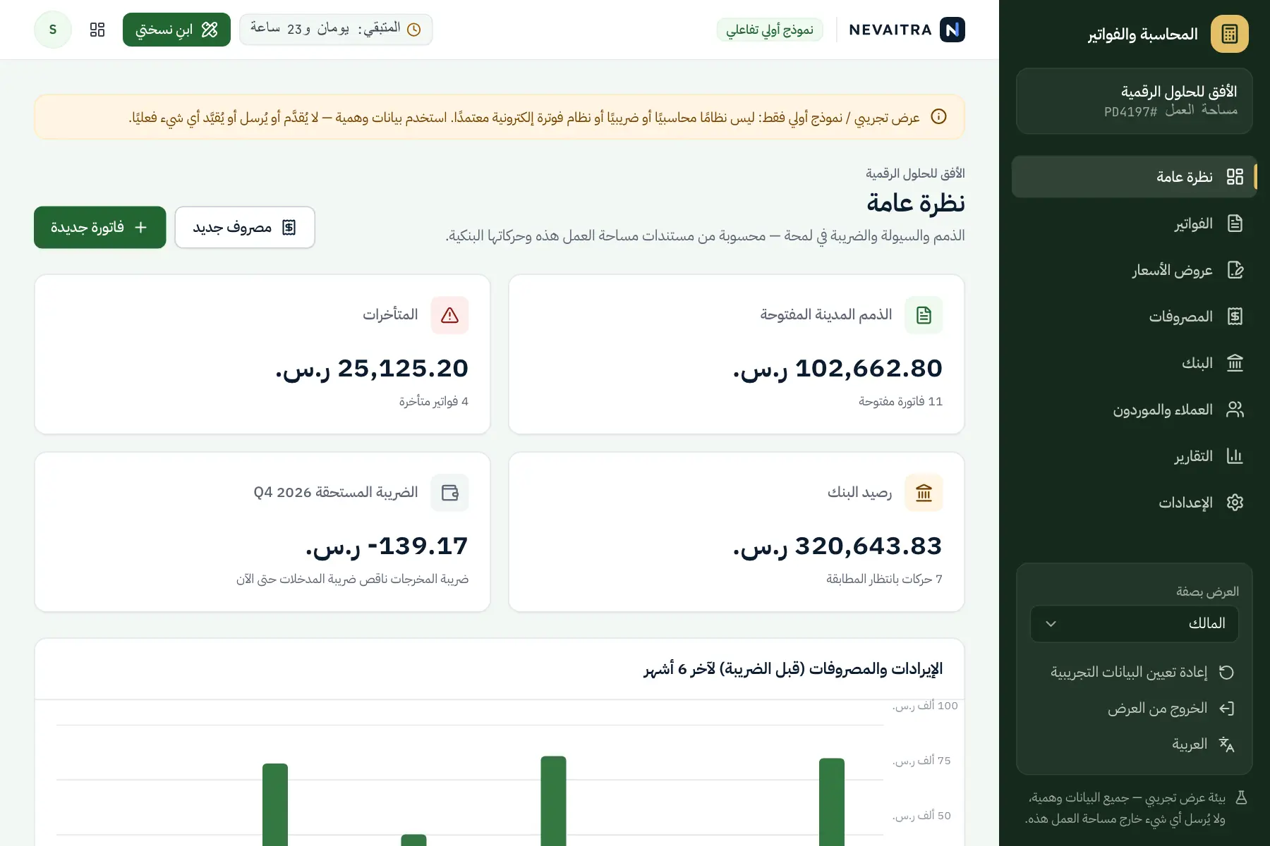العرض التجريبي المحاسبة والفواتير: نظرة عامة