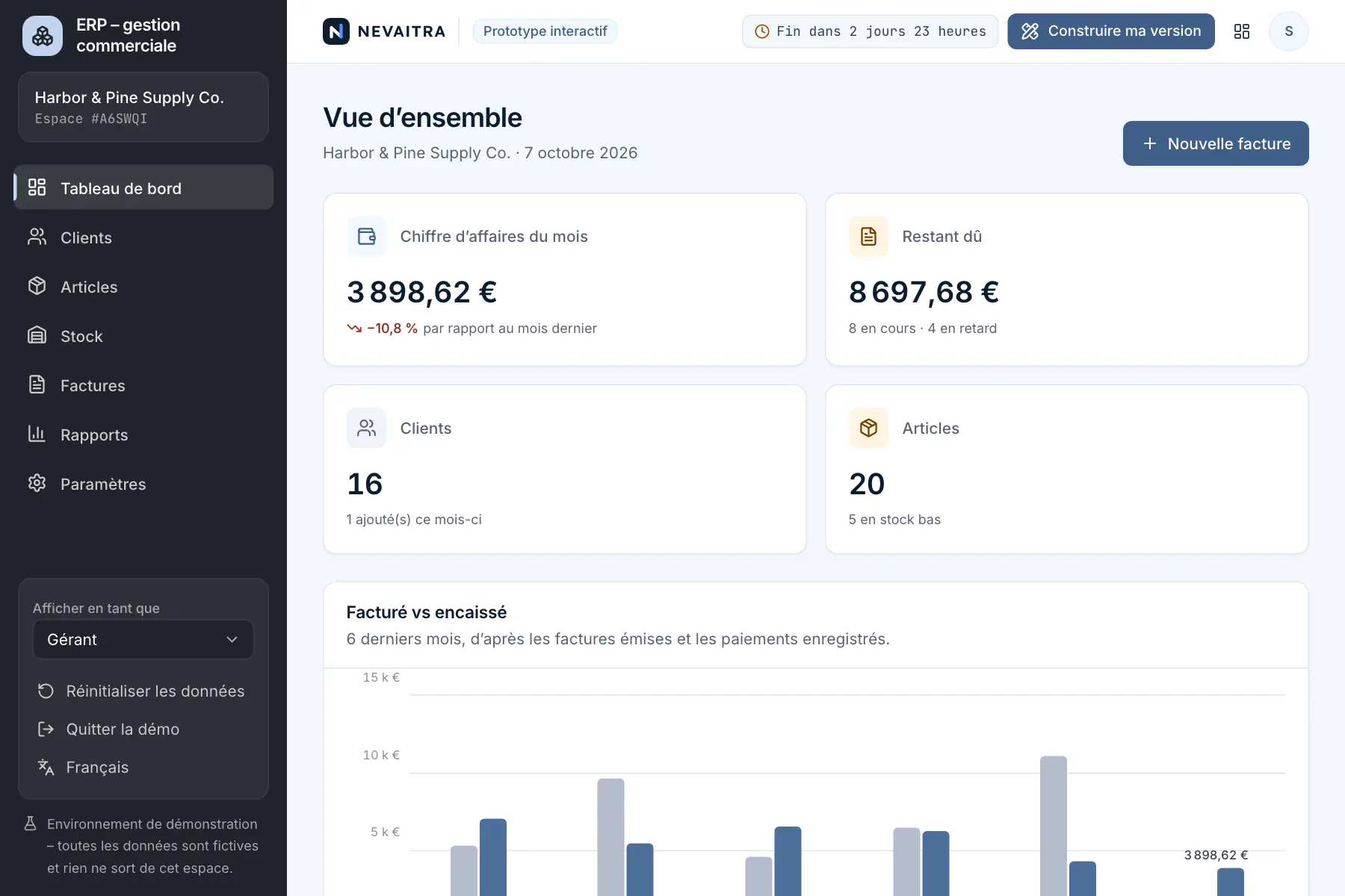 Démo « ERP – gestion commerciale » : Vue d’ensemble