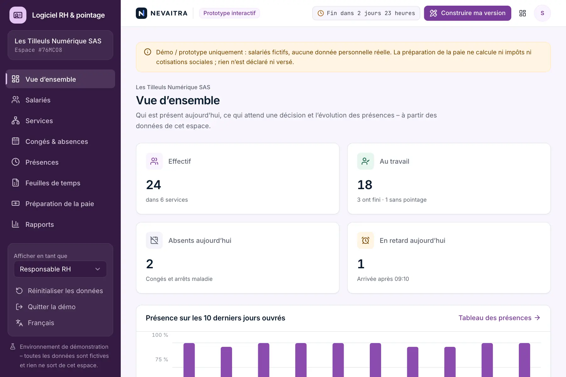 Démo « Logiciel RH & pointage » : Vue d’ensemble